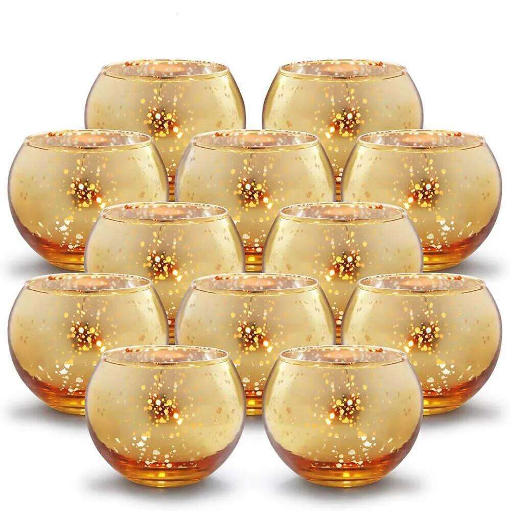 Round Gold Votive Holders, Mercury Glass Candle Holder Y260131