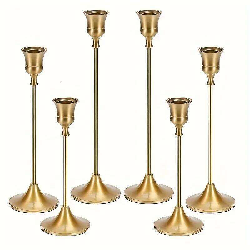6 Piece Metal Holder Set - Romantic Tabletop Candle Holders for Wedding Centerpieces, Birthdays and Holiday Decorations Y260131