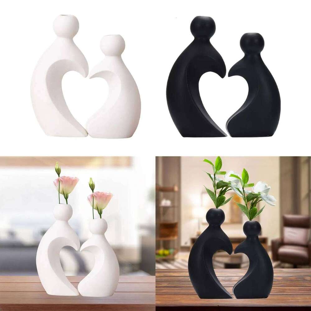 2 Pieces Vases Flower Arrangement Minimalism Modern Abstract Figure Sculptures for Cabinet Desk Shelf Office Anniversary Y260202