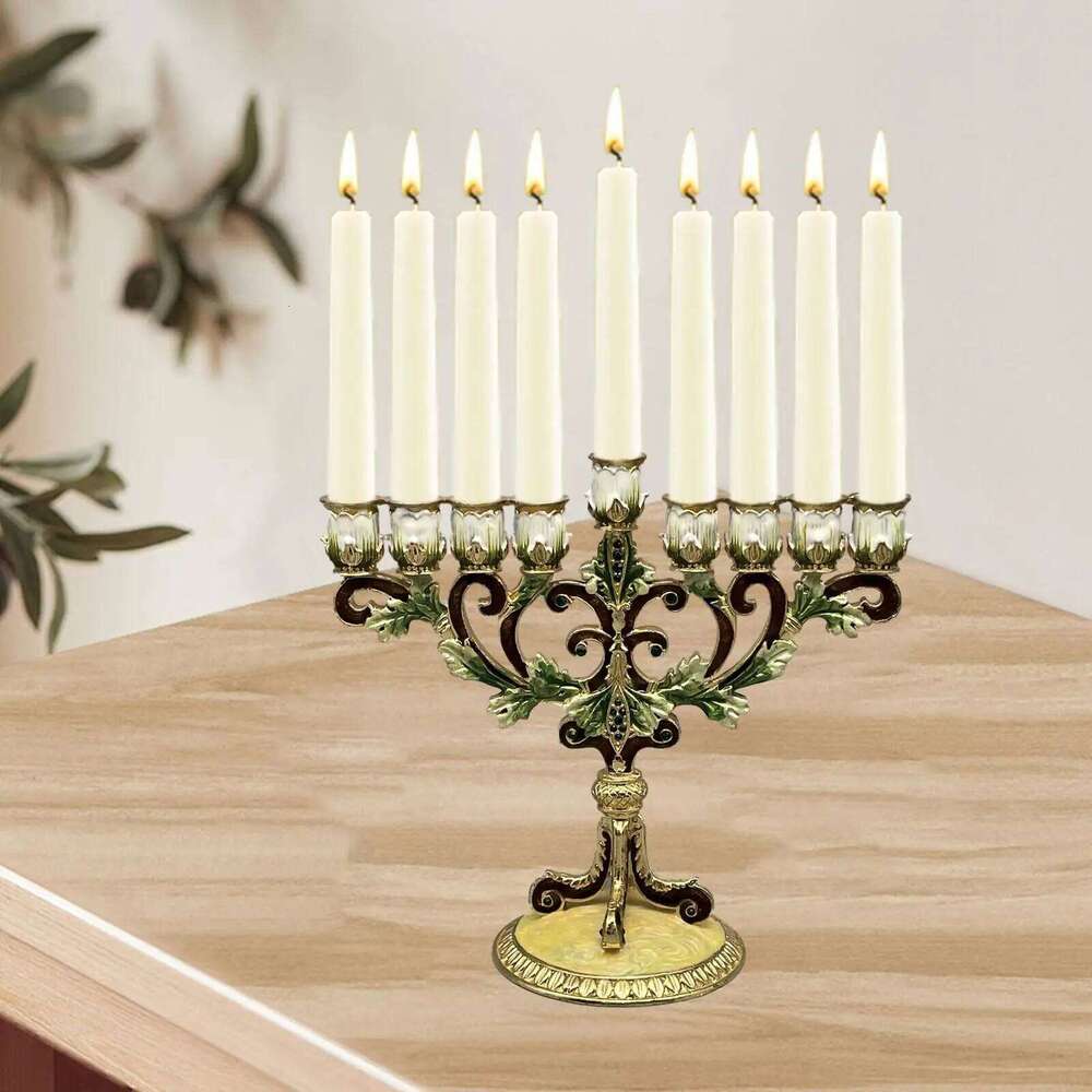 Hanukkah Menorah Stands Taper 9 Branches Candle Holder for Mantel Anniversary Living Room Fireplace Decor Y260131