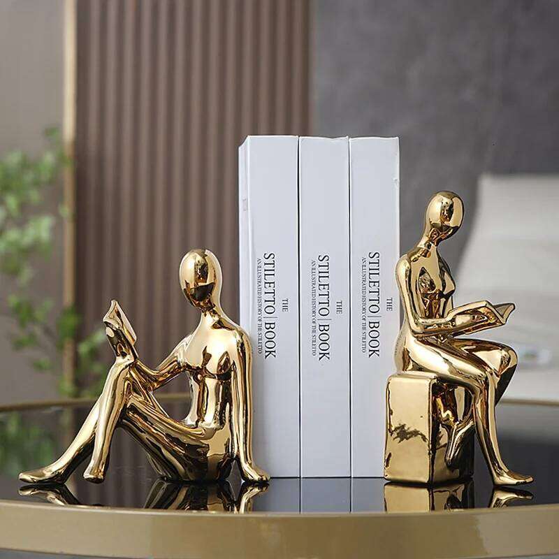Modern 1Set/2Pcs Ceramic Girl Figure Book BlockBook Shelf Stopper Holder Bookend Home Desktop Study Room Ornament Sculpture Y260202