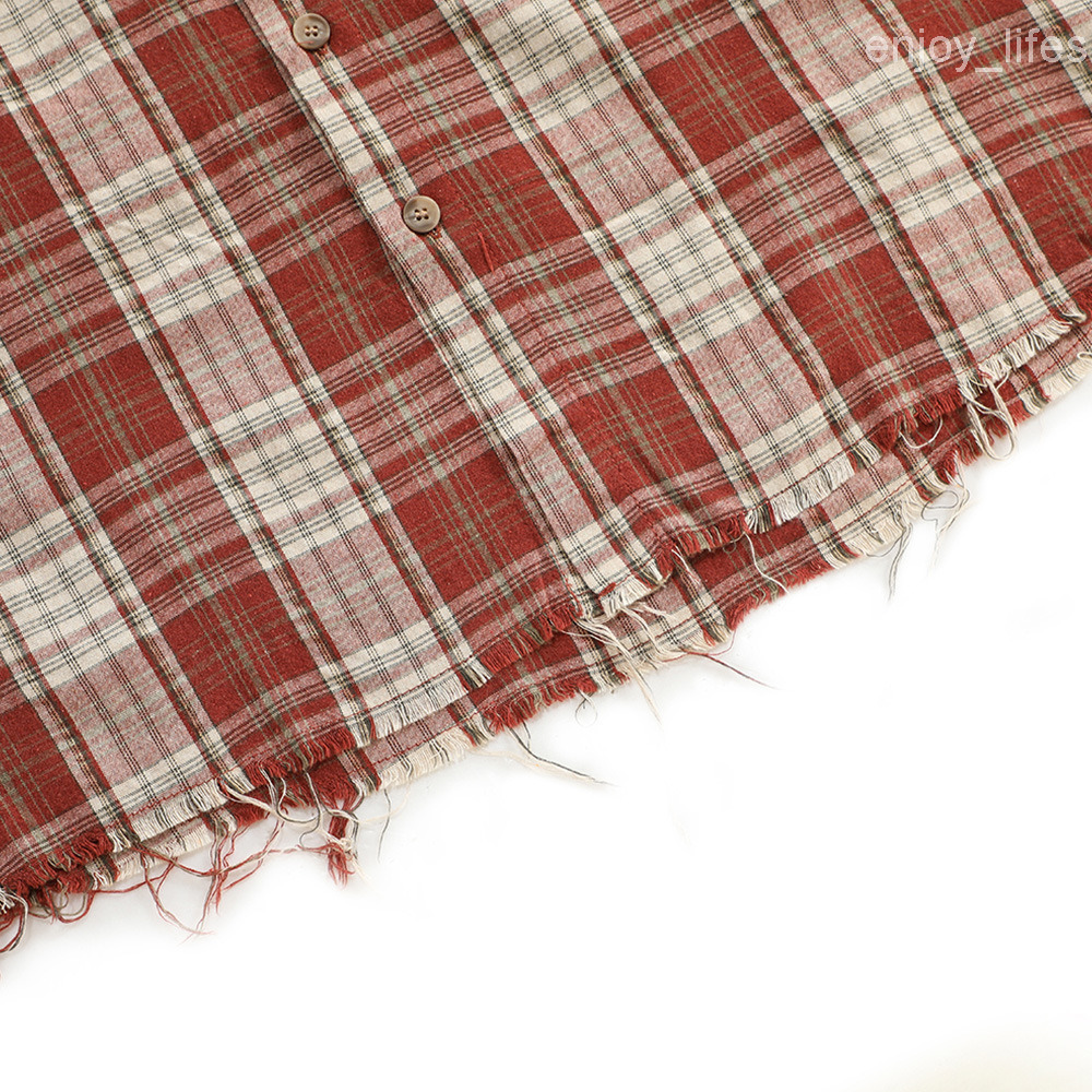 Color-Block Plaid Long-Sleeve Shirt Autumn Mens American Style Cool Trendy Frayed Loose Casual Versatile Cardigan Shirt
