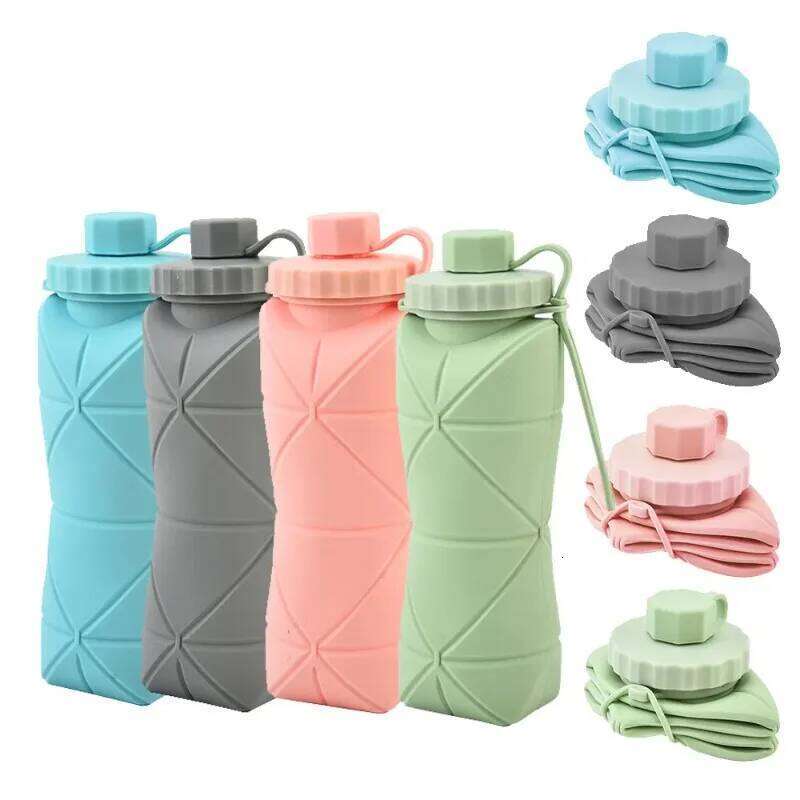 600ml Silicone Collapsible Sports Bottles Outdoor Camping Folding Water Cup Large Capacity Travel Foldable Leakproof Z260202