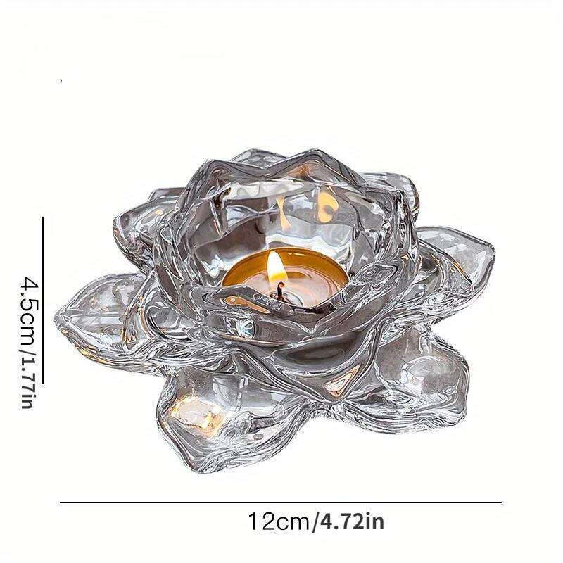 1PC Chinese Style Lotus Crystal Glass Holder Romantic Candlelight Dinner Base Bar Transparent and Minimalist Candle Cup Y260131