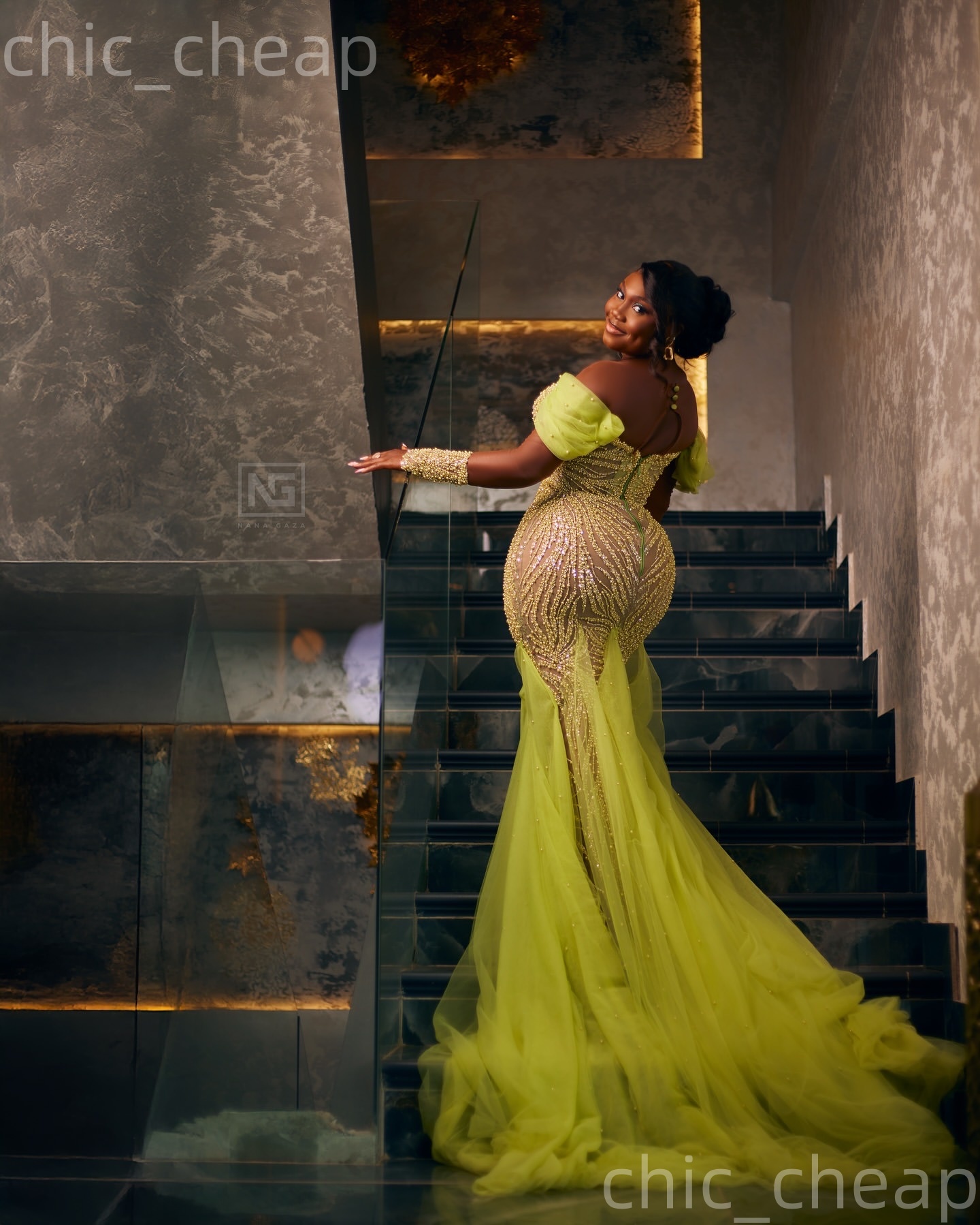 Aso Ebi Lemon Yellow Mermaid Prom Dresses 2026 Pearls Illusion Sequined Lace Evening Formal Party Second Birthday Engagement Gowns Dress For Special O