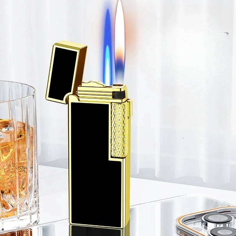 Creative Narrow Version Ultra-thin Gas Dual Flame Switch, Grinding Wheel Ignition Lighter, Metal, Men's Gadgets W260202