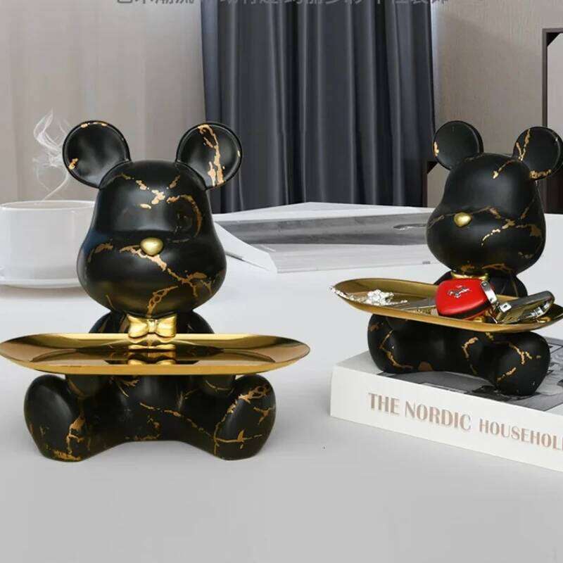 Trendy Colorful Graffiti Bear Abstract Resin Storage Statue Cute Doodle Animal Organizer Desk Holder for Home Office Ornaments Y260202