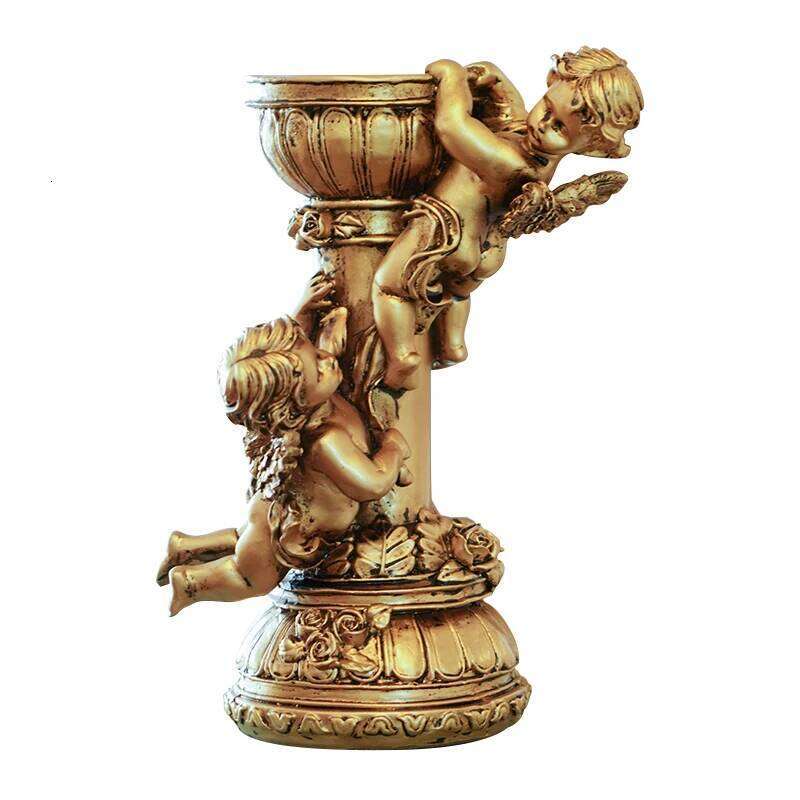 Retro Forest European-style Golden Angel Roman Column Candlestick Sculpture Resin Ornaments for Home Decoration Y260131
