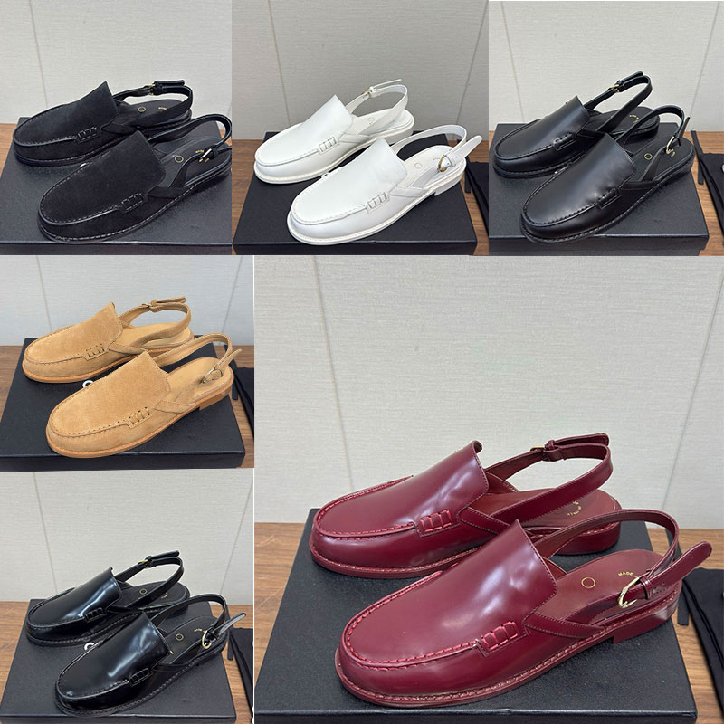 Womens Leather Slingback Sandals Designer Luxury Metal buckle Loafers Ladie Elegant Back Strap Buckle Casual Shoes Sheepskin Lining With Dustbag