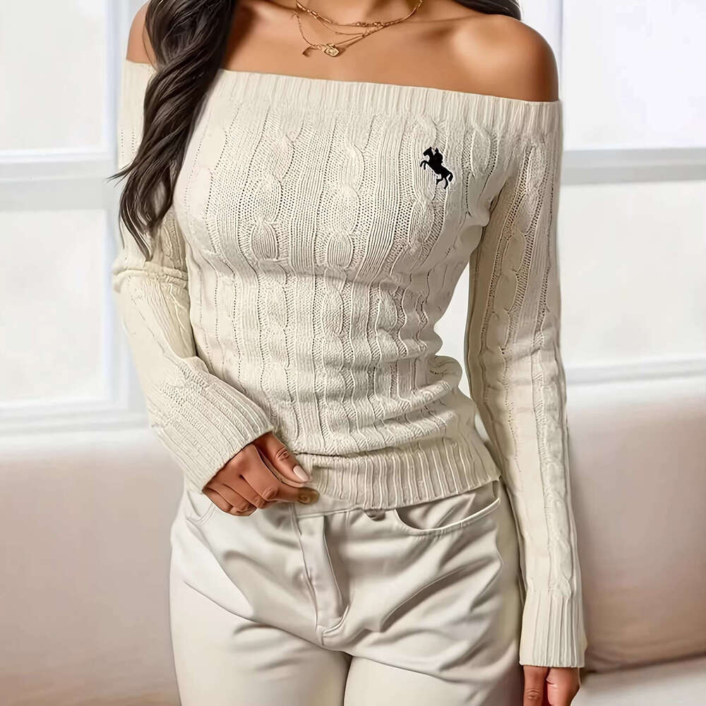 New Amazon Cross-Border Women's Off-Shoulder Twisted Rope Embroidered Top Sweater Knit