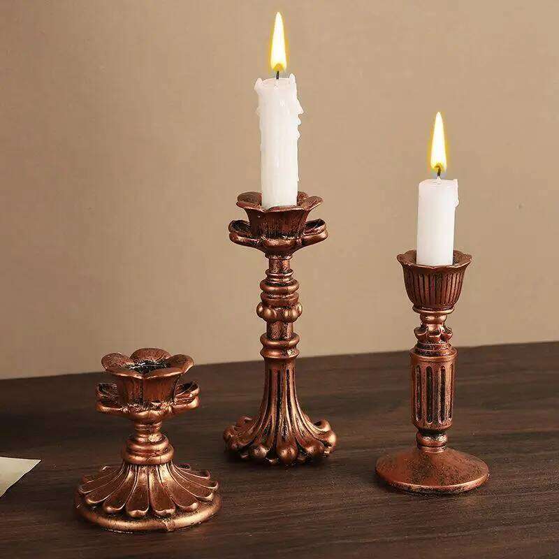 New Vintage Taper Holders - Antique Bronze Finish Resin Candle Sticks For Wedding, Dinner Party, Table Centerpiece Decor Y260131