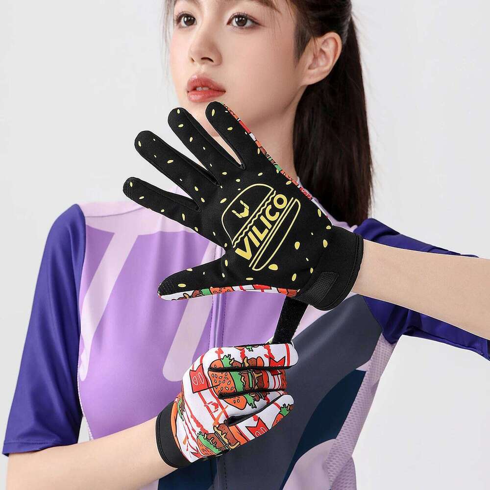 Fun Graffiti Burger Sports Cycling Gloves, non-slip, shock-absorbing, wear-resistant, breathable bicycle gloves, outdoor sports XJ260202