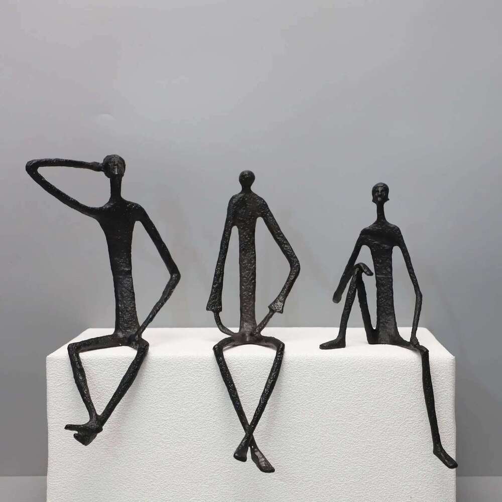 Modern Abstract Thin Metal Figure Sculpture Set, Sitting Thinker Figurine, Vintage Iron Art Statue for Home Office Desktop Decor Y260202