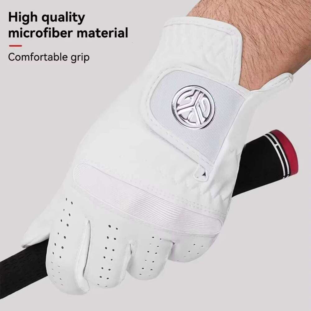 Men's Sports Breathable Single Left Right Hand Leather Golfing Glove White Maximum Grip Golf Male Sport Gloves XJ260202