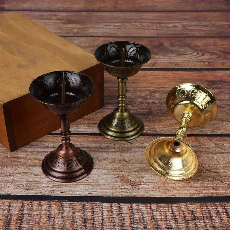 1PC Metal Votive Candlestick Lotus Retro Candle Holders for Daily Pray Buddha Candelabra Butter Lamp Holder Buddhist Y260131