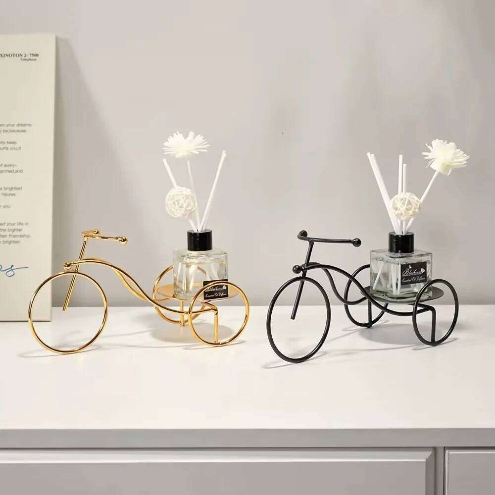 Metal Bicycle Candle Holder / Diffuser Stand, Decorative Tricycle Rack, 2 Colors Black/Gold, Creative Home Decor Gift, Y260131