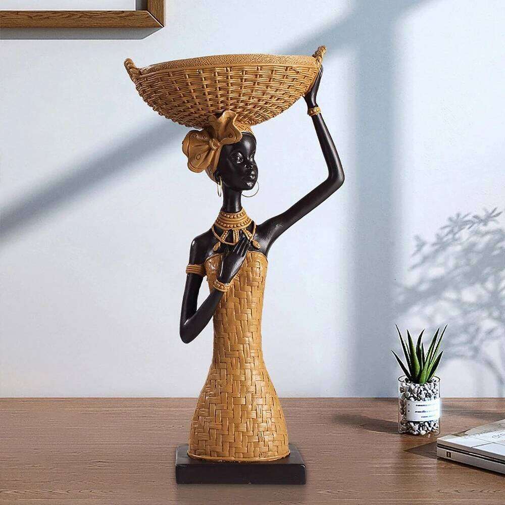 African Tribal Woman Sculpture - Hand Carved Resin Ancestor Statue, Ethno Chic Bookshelf Decor for Cultural Heritage Display Y260202