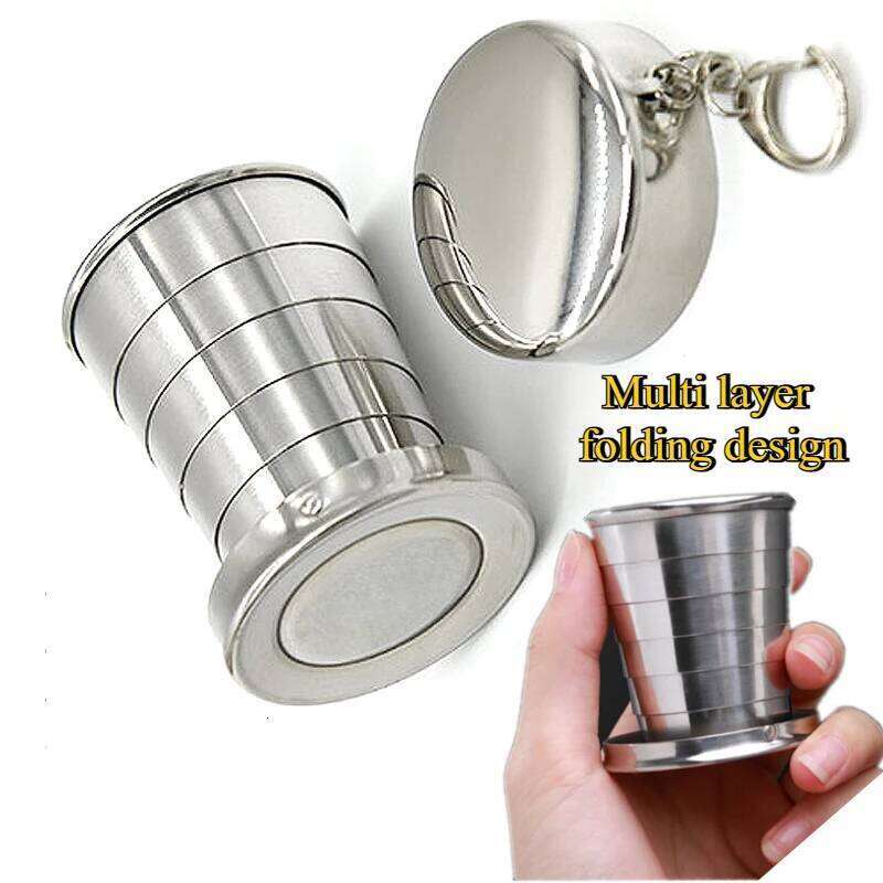 1p Outdoor Camping 150ml Folding Stainless Steel Water Wash Coffee Cup Tool Explore Emergency Tableware Mini Portable Travel Z260202
