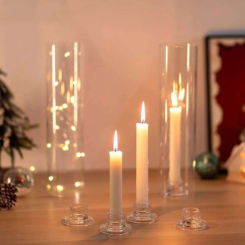 Candlestick Holders Clear Short Tapered Candle Holder for Table Centerpiece Wedding Party Advent Christmas Home Decorations Y260131