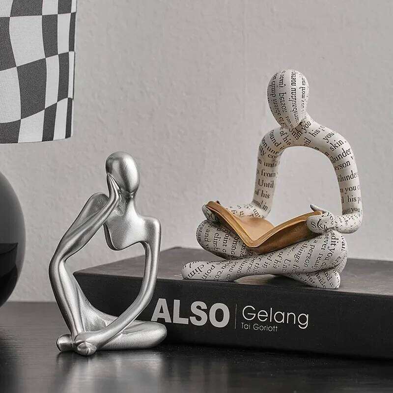 Reading Woman Statue Resin Abstract Thinker Desktop Sculptures Home Room Bedroom Figurine Livingroom Ornaments Decorationgift Y260202