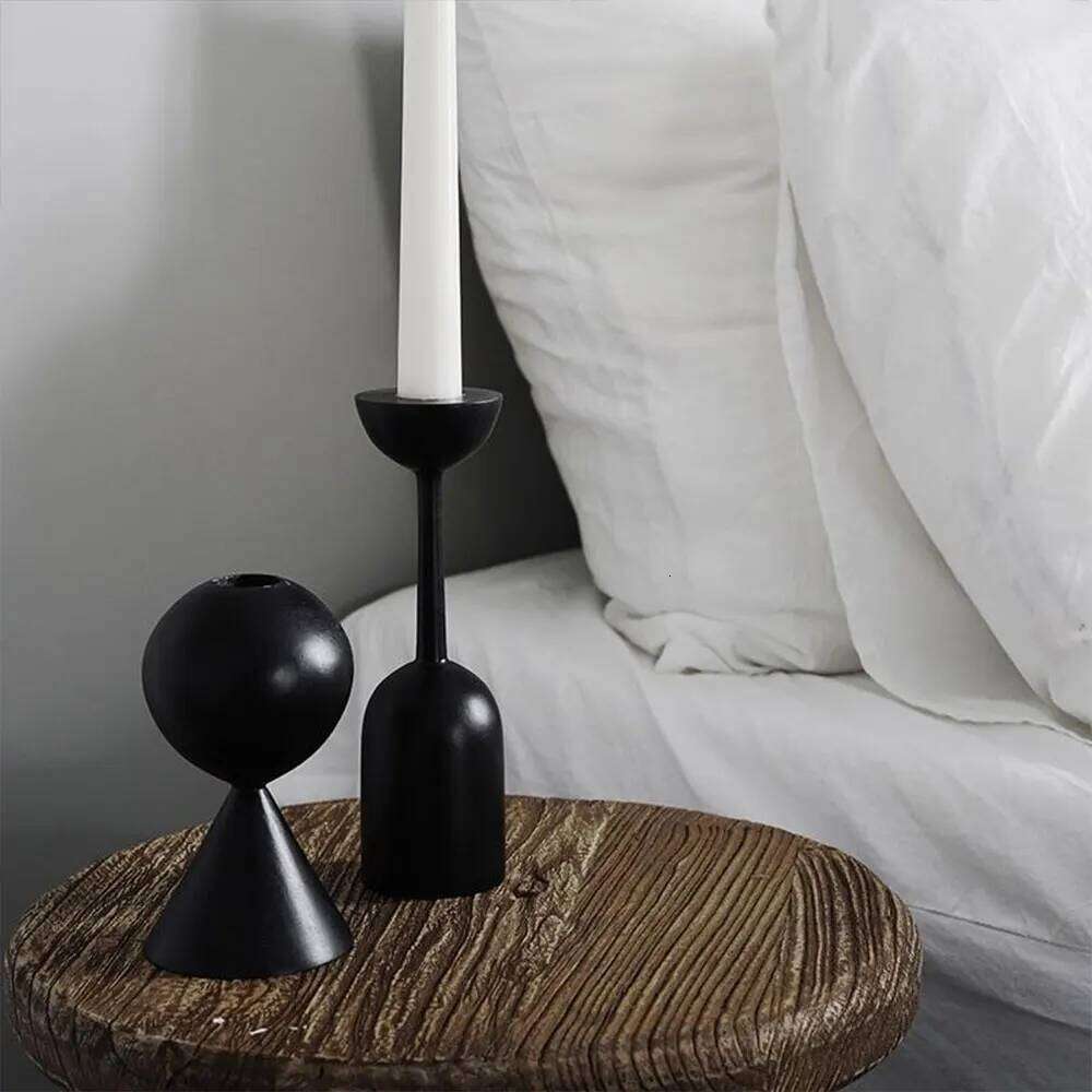 Black Wooden Minimalist Candle Holder Home Decor Wedding Decoration Accessories Candlesticks For Candelabro Centerpiece Vintage Y260131