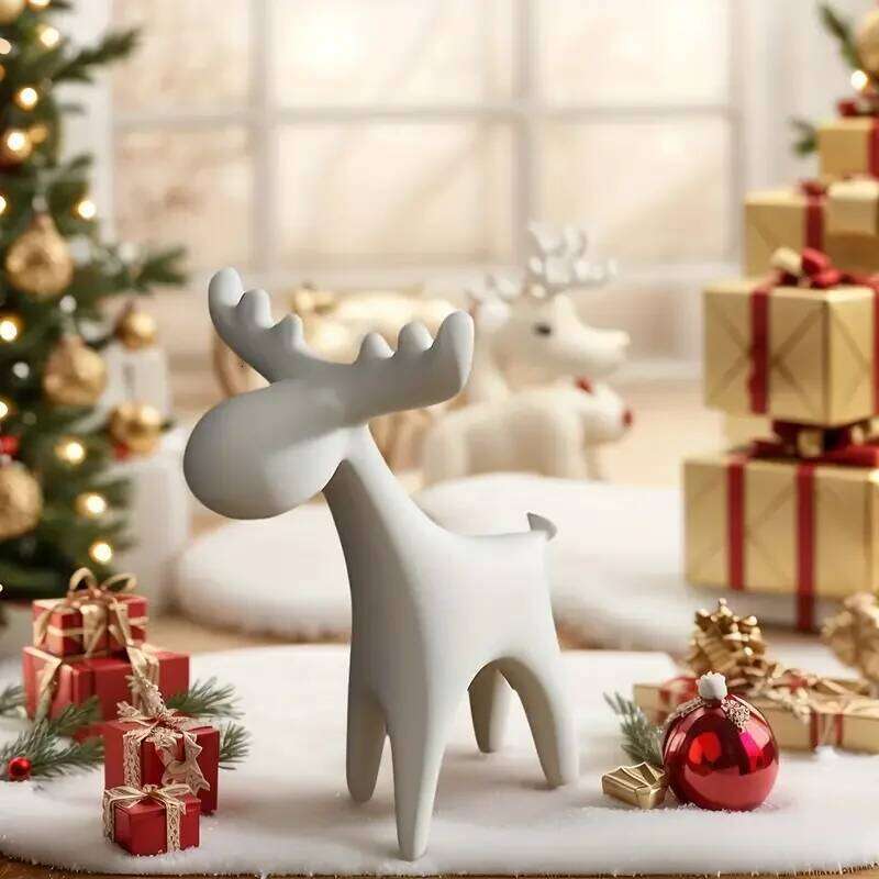 Minimalist White Deer Figurine - Plastic Stag Decor for Home, Christmas Tree, Shelf, Wedding Gift Idea Y260202