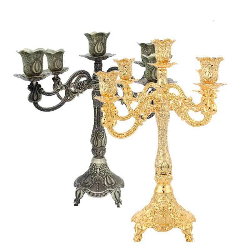 1/3/5-head Nordic Retro Metal Candle Holder Luxury Embossed Candleware Exquisite Decoration for Hotels and Restaurants Y260131
