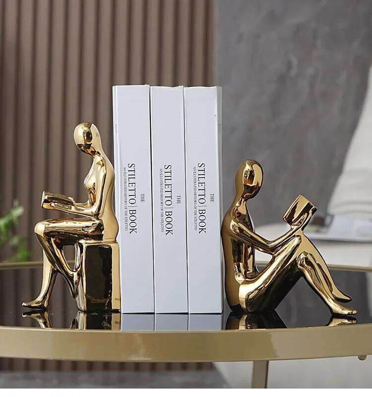 Modern 1Set/2Pcs Ceramic Girl Figure Book BlockBook Shelf Stopper Holder Bookend Home Desktop Study Room Ornament Sculpture Y260202