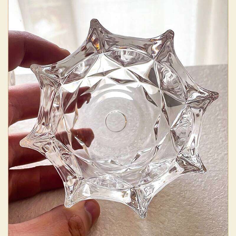 French Flower Mouth Crystal Glass Transparent Holder, Romantic Decoration, Household Candle Container Y260131