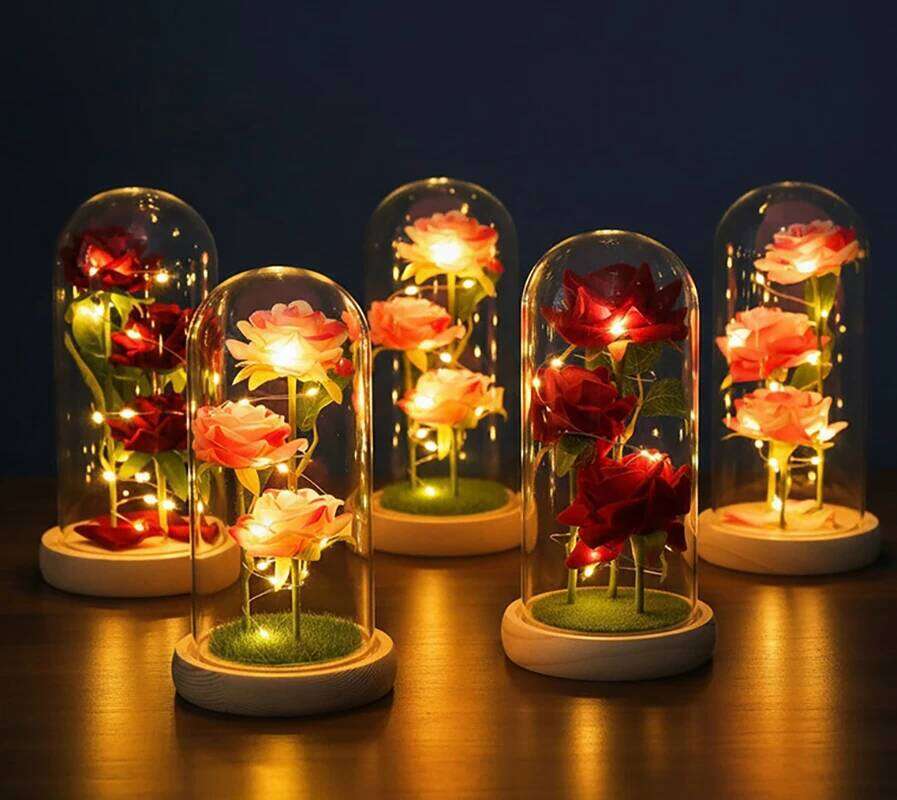 LED Artificial Flower Eternal Ornaments Valentines Day Simulation Rose Flowers Wedding Party Decor Christmas Gifts Y260202