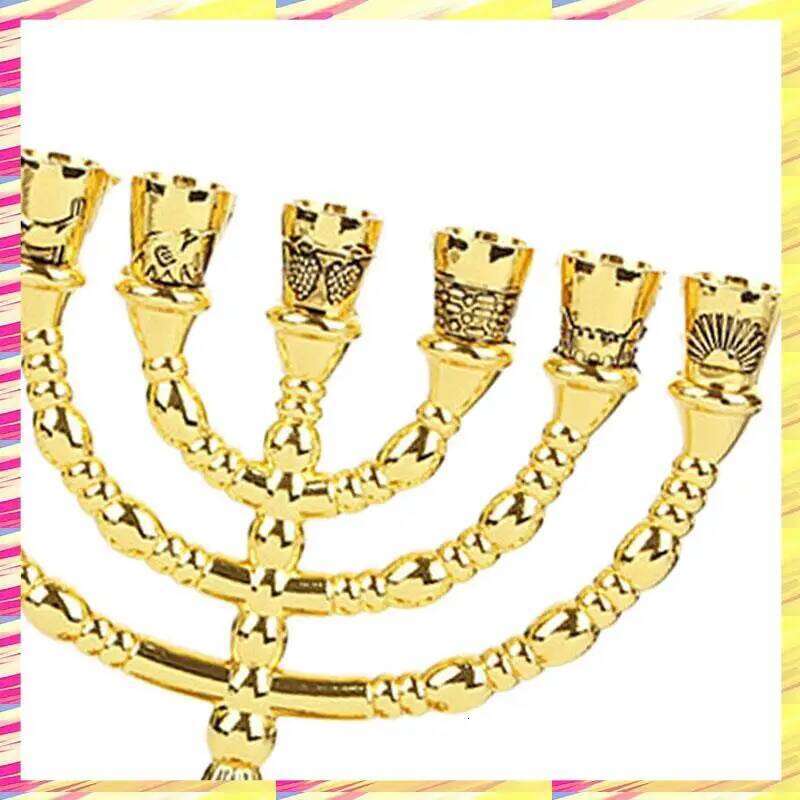 ABJJ Golden Jewish Candle-Holders Religions Candelabra Hanukkah Candlesticks 7 Branch Menorah Y260131