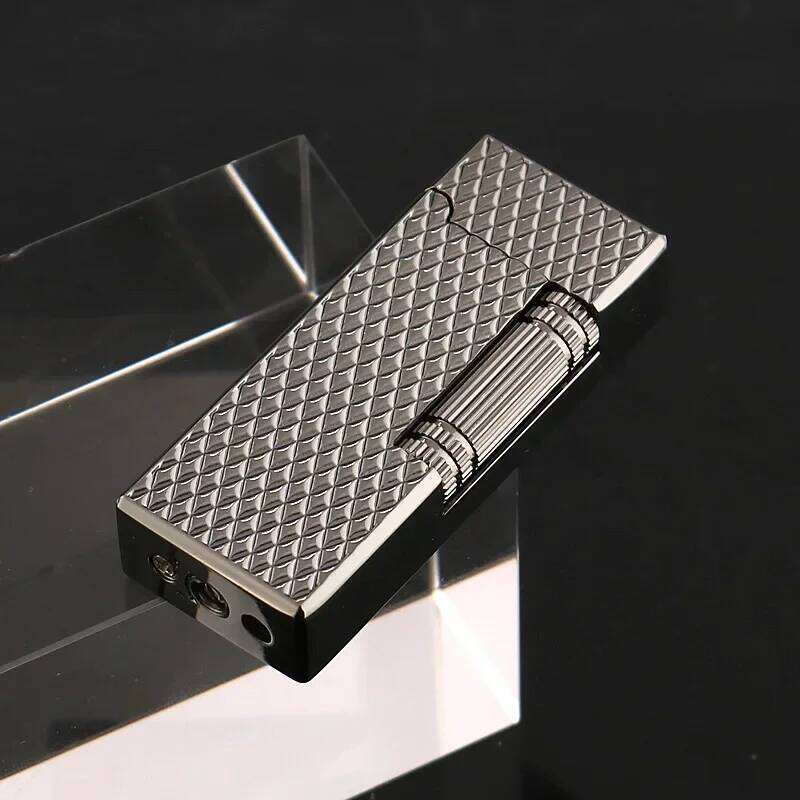 Grinding Wheel Side Slide Tilt Butane Gas Lighter, High Quality Metal Embossed Open Flame Lighters, Cigarette Accessories W260202