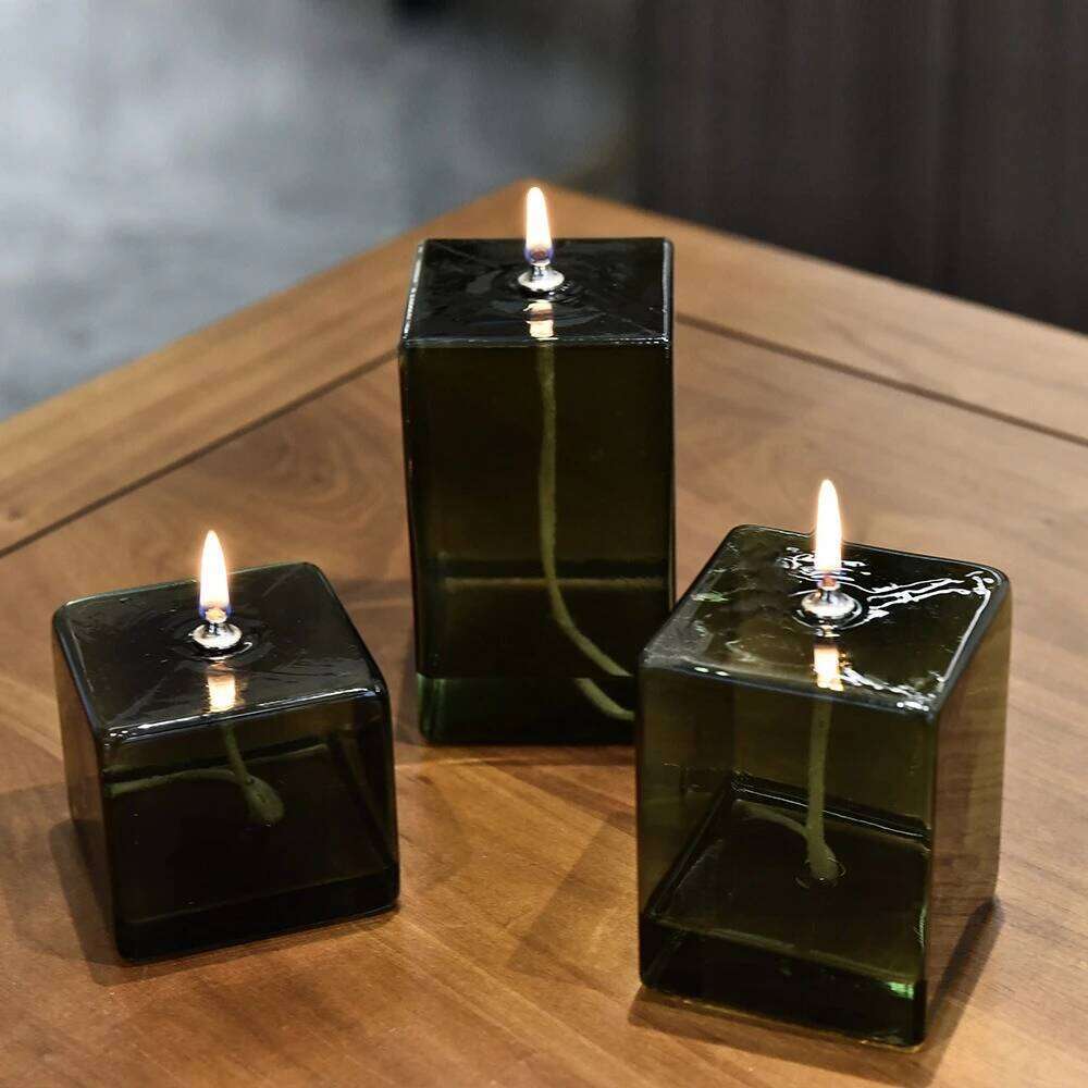 Creative Glass Room Decoration Color Square Candle Holder Furnishings Home Desktop Smoke Free Crispy Oil Lamp Y260131