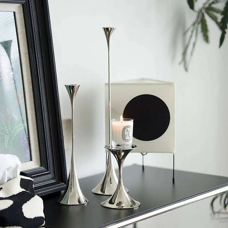 Silver Candlestick,Wedding Party Christmas Festival Dining Table Decor,Home Metal Candle Holder Photo Prop Y260131