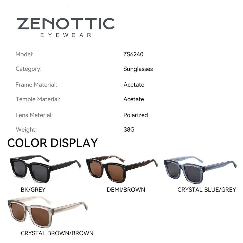ZENOTTIC 2025 Trend Square Polarized Sunglasses Handmade Acetate Sun Glasses Fashion Patchwork Shades ZS6240 H260202