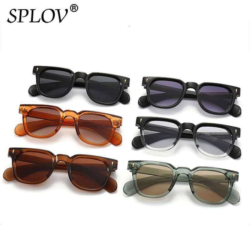 Luxury Square Men Sunglasses Fashion Gradient Driving Shades Eyewear Vintage Green Trendy Rivets Sun Glasses UV400 H260202