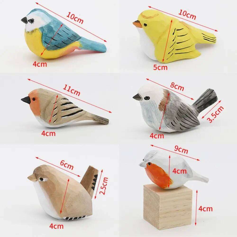 Creative Cute Wood Mini Carving Small Ornament Handmade Painting Wooden Bird Figurine Tabletop Y260202