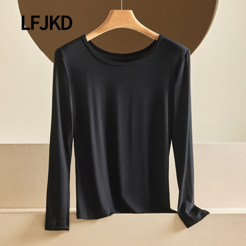 H2624 Women's Round Neck Base Layer Top for Autumn/Winter, Thin, Slim Fit, Warm, Can Be Layered Over T-Shirts, Plus Size, Moisture-Wicking and Br