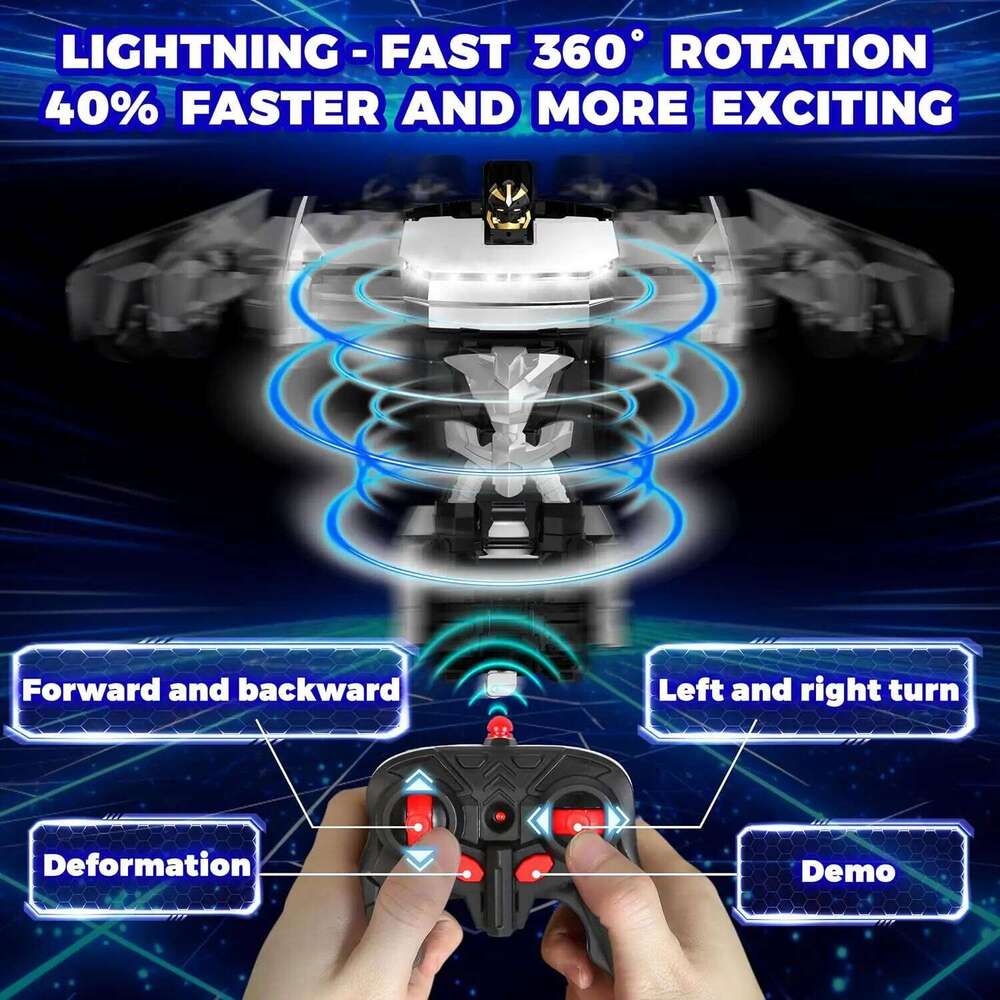 2.4G Remote Control Transformable Robot Car, 2-in-1 Deformation Pickup Truck with Lights, Automatic RC Racing Car Toy for Kids Y260131