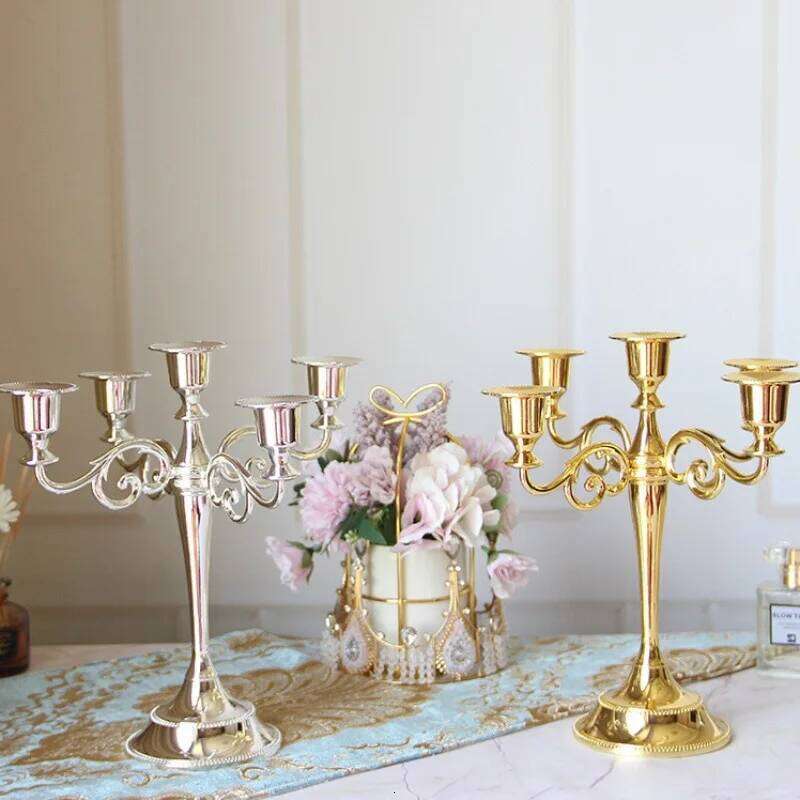 Metal Candelabra Ornament Elegant Candle Stick Wedding Christmas Party Home Dining Table Decoration Gold/Silver Y260131