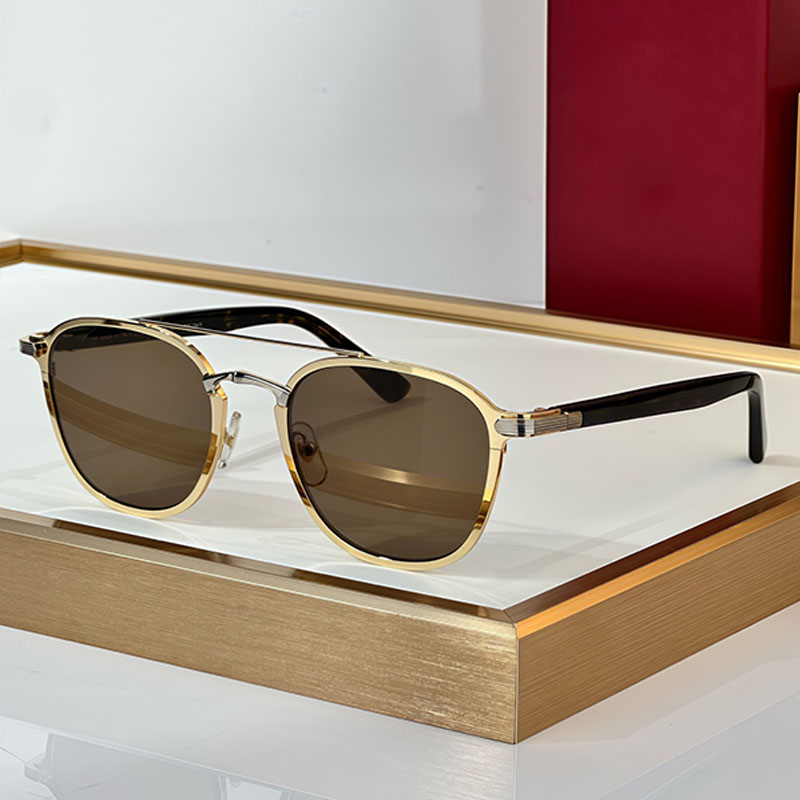 Mens Santos De Sunglasses CT0012 Designers elliptical sunglasses metal double bridge design mens classic goggles brown lenses UV protection 100% With packaging box