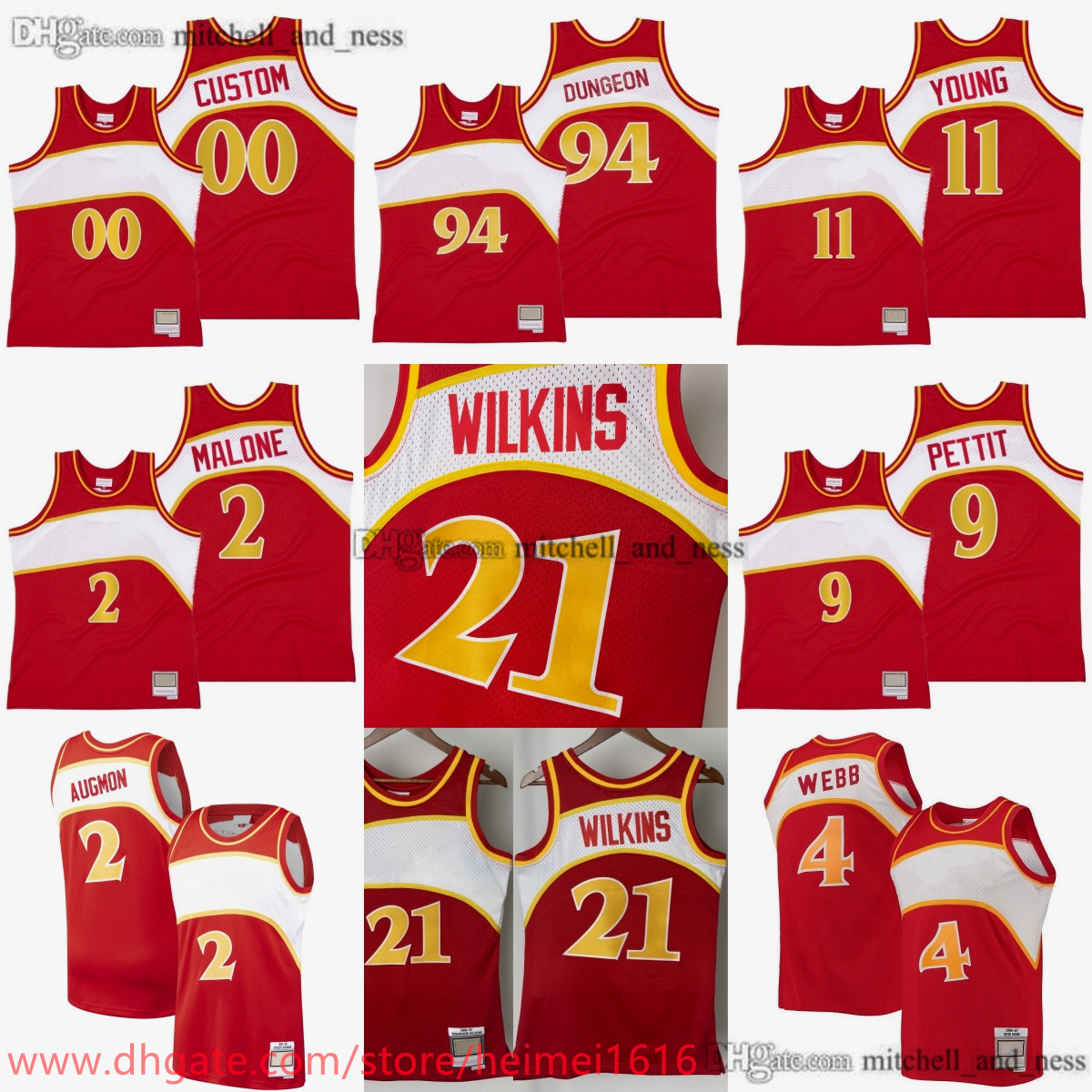 Printed MN Mesh 1986-87 Basketball 4 Spud Webb Jersey Classic Retro Stacey Augmon 2 Moses Malone 9 Bob Pettit 94 Dungeon 21 Dominique Jerseys 11 Trae Young Sport Shirt