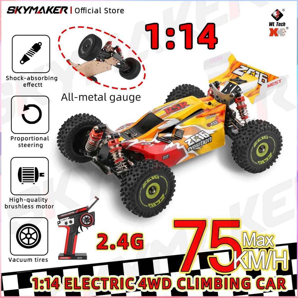 WLtoys RC Car 144010 V8 Racing 1:14 2.4G 4WD 75km/h Electric High Speed Brushless Off-Road Remote Control Drift Toys Gift Y260131