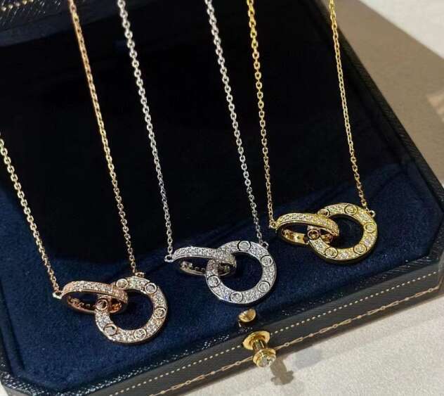 Designer necklace for woman Classic Double Ring Women Thick Plated Rose Gold luxury jewlery Fashion Light Luxury Starry Sky Necklace Exquisite AAA