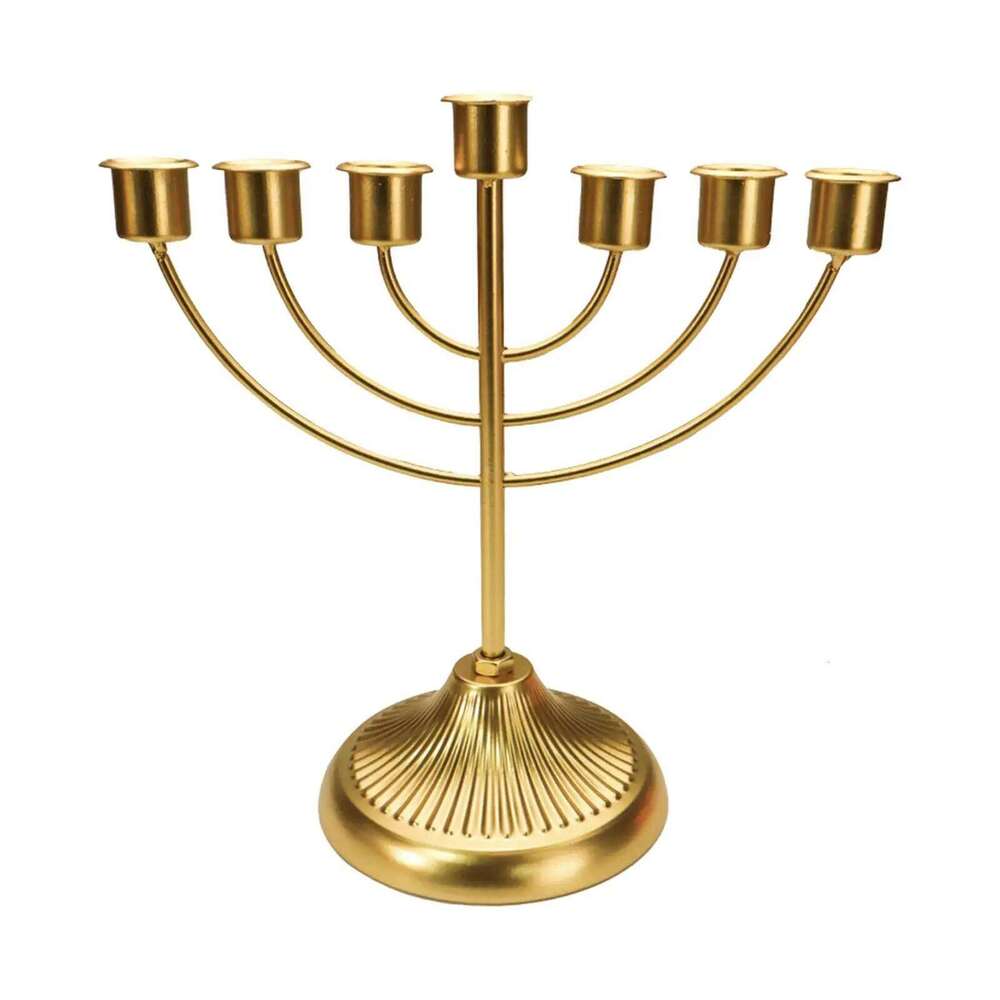 Candlestick Jewish Holder Hanukkah Decoration Party Ornaments Wide Sturdy Base Golden Candelabra Menorah for Bedroom Y260131