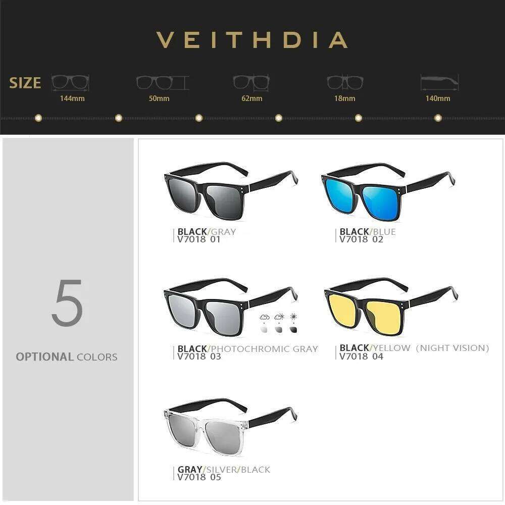 VEITHDIA Sunglasses Unisex Retro TR90 Square Photochromic Mirror Polarized UV400 Vintage Eyewear Sun Glasses For Men/Women V7018 H260202
