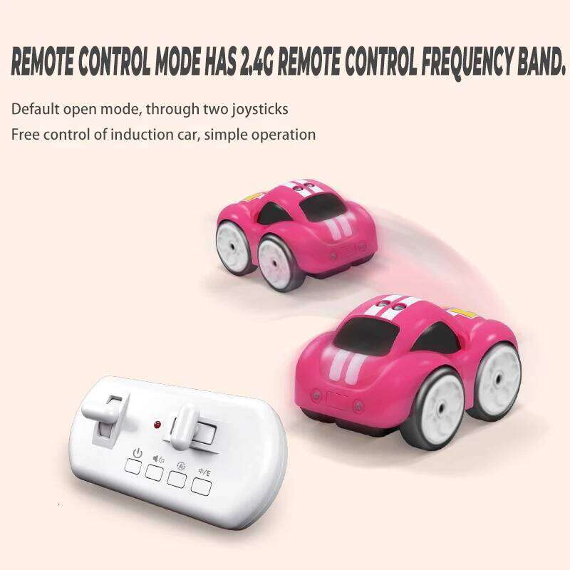 Children Cartoon Remote Control Car with Music Lighting Smart Induction Obstacle Avoidance Following Crawl RC Cars Toys Gifts Y260131