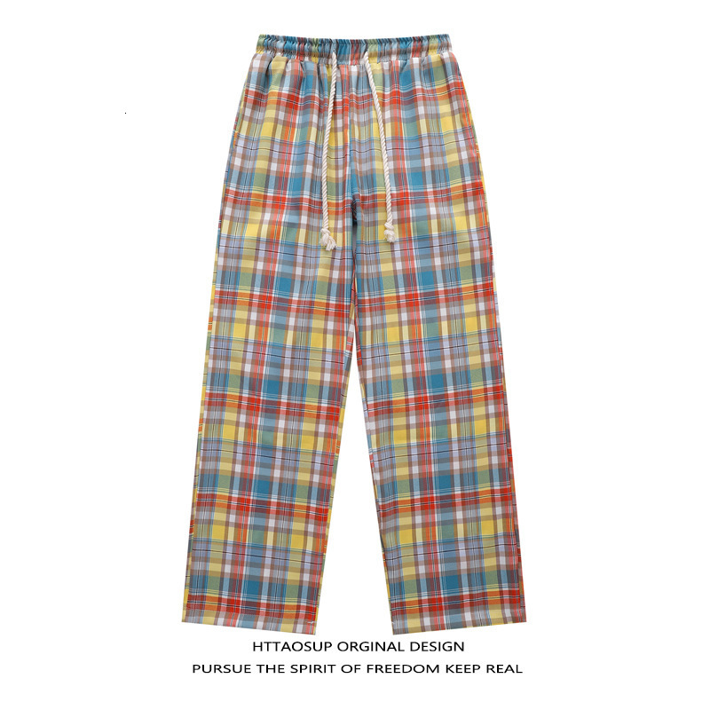 American Style Drawstring Wide Leg Plaid Casual Pants Men and Women Autumn Plaid Sweatpants 251129