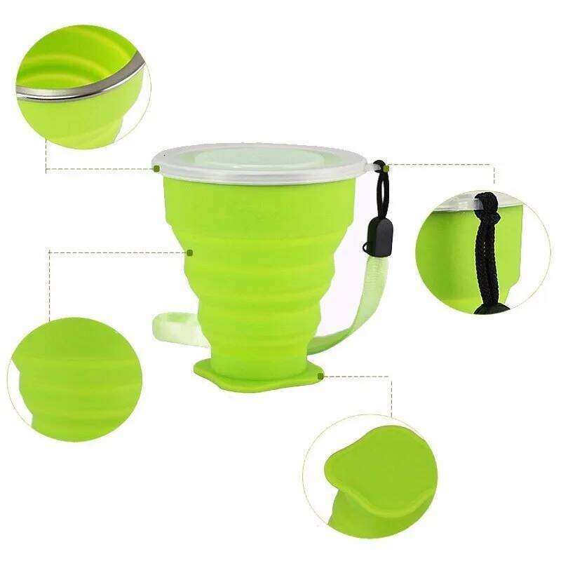 Silicone Collapsible Travel 270ml BPA FREE Folding Camping Cup with Lid Reusable Expandable Drinkware for Outdoor Hiking Z260202