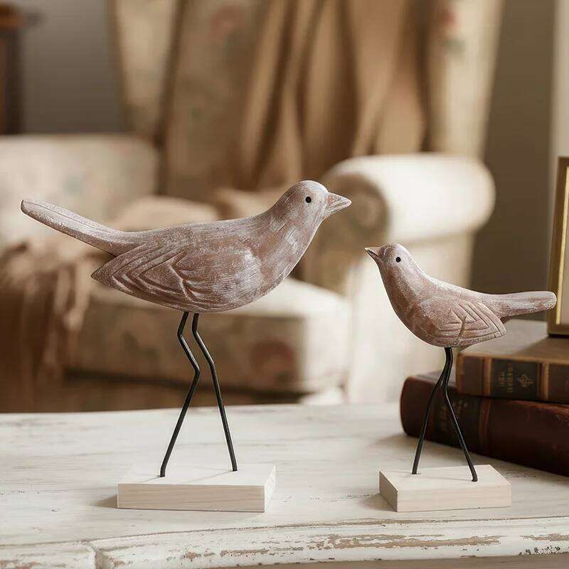 Retro Wood Craftsmanship Bird Ornament Living Room Entrance Window Wedding Decoration Home Accessories Figurine Y260202